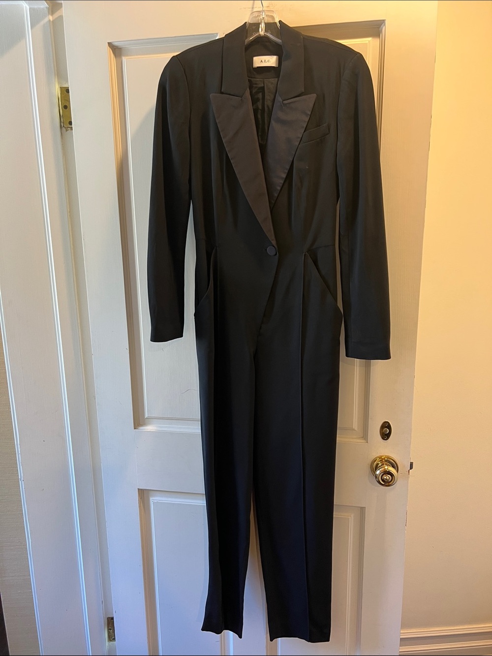 A.L.C. Black Satin Lapel Tuxedo Jumpsuit